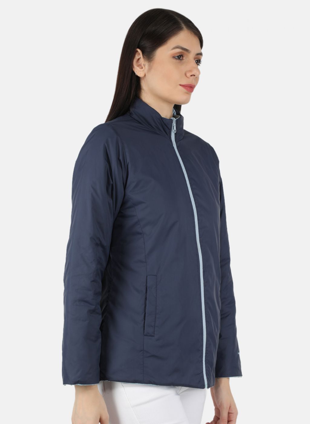 Women Blue Solid Jacket