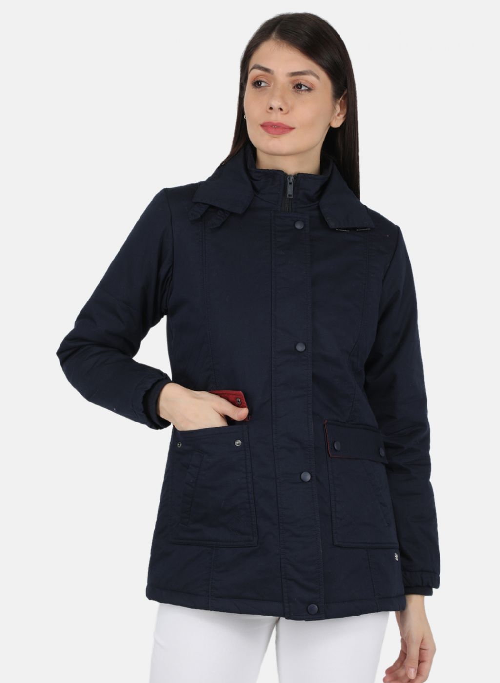 Women Navy Blue Solid Jacket