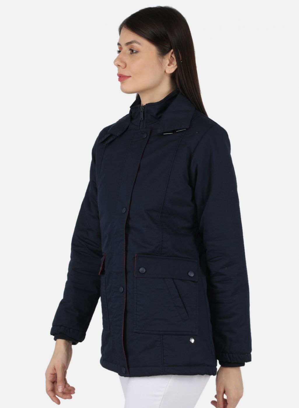 Women Navy Blue Solid Jacket