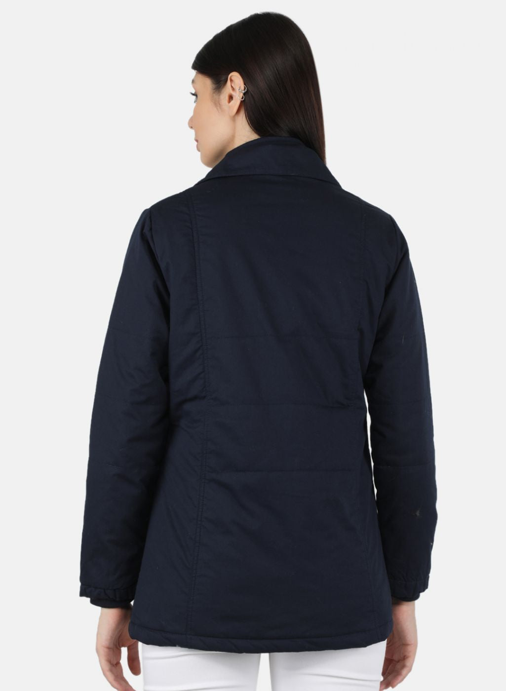 Women Navy Blue Solid Jacket