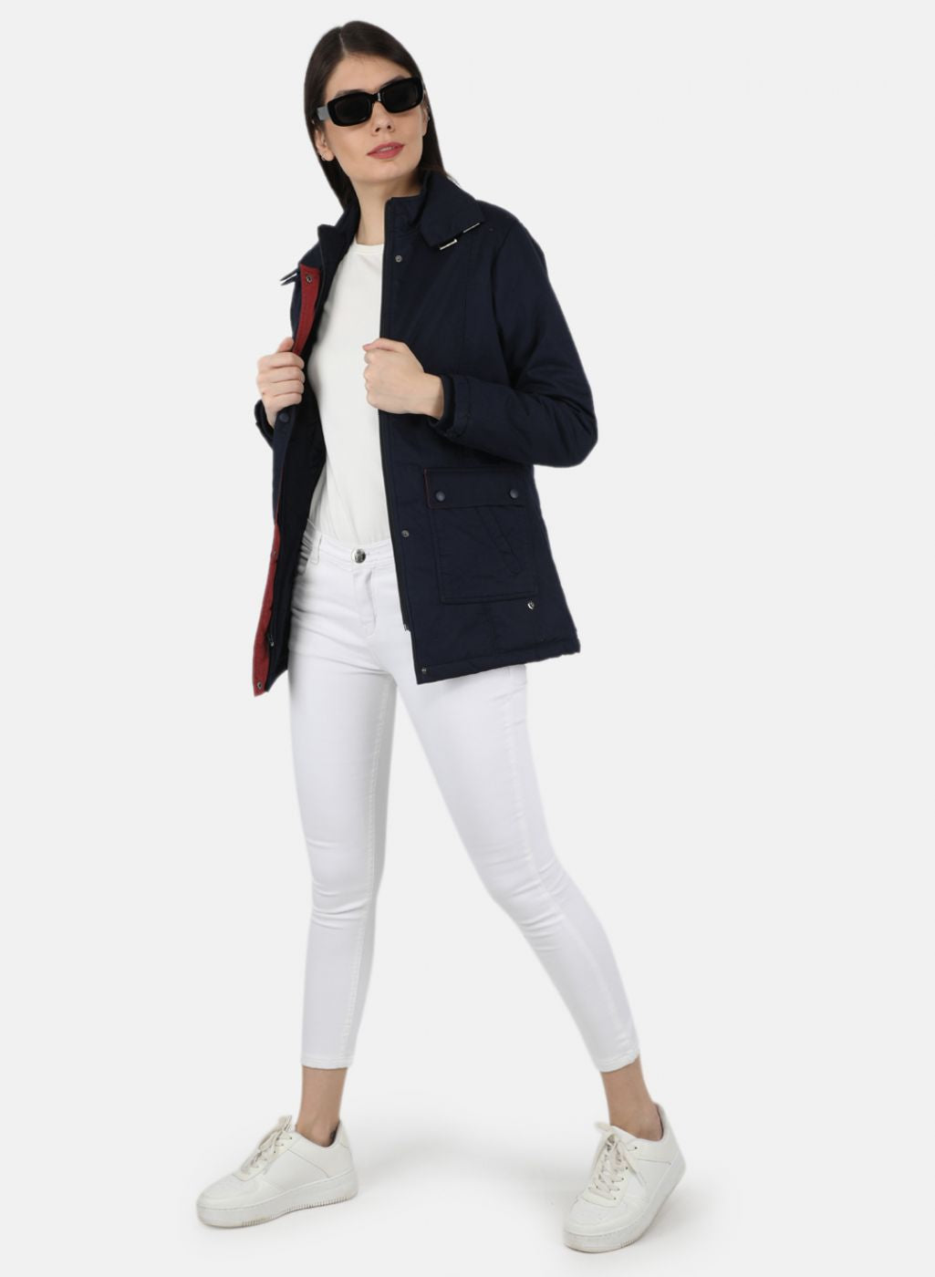 Women Navy Blue Solid Jacket