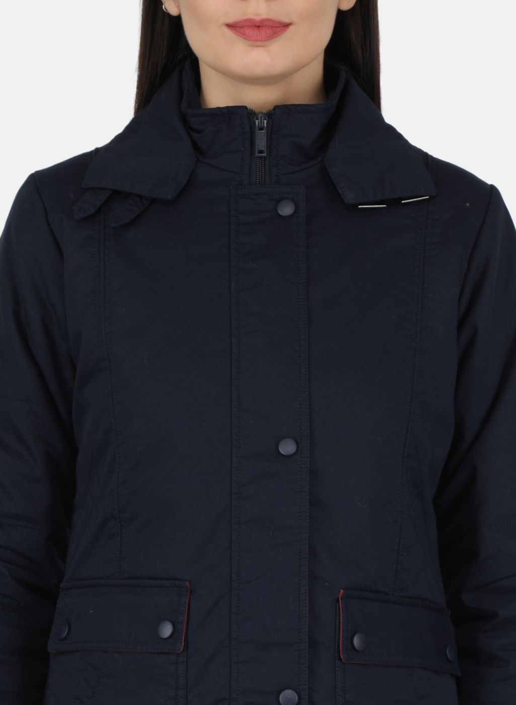 Women Navy Blue Solid Jacket