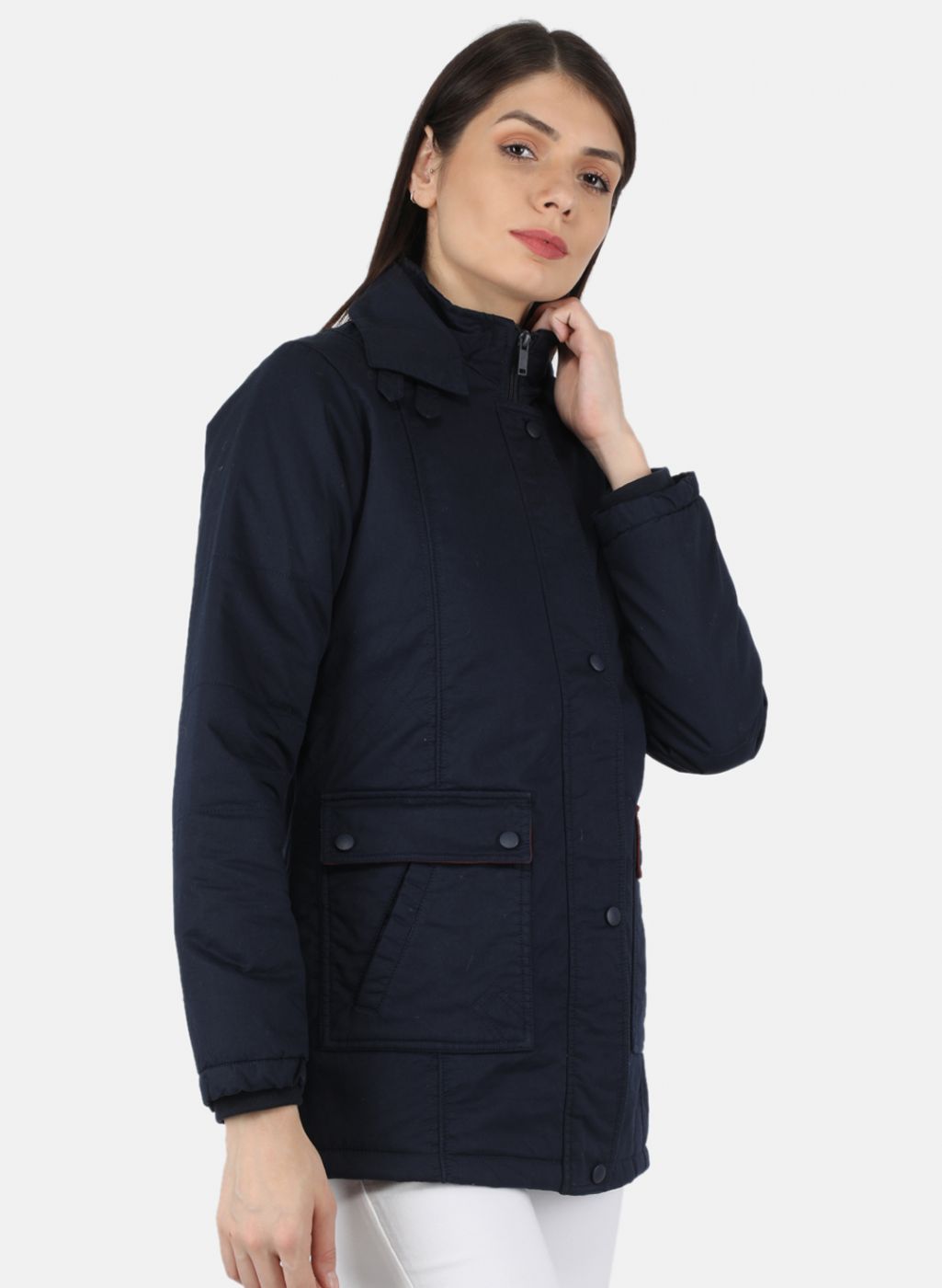 Women Navy Blue Solid Jacket