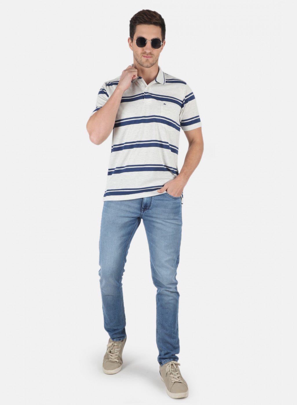 Men Grey Stripe T-Shirt