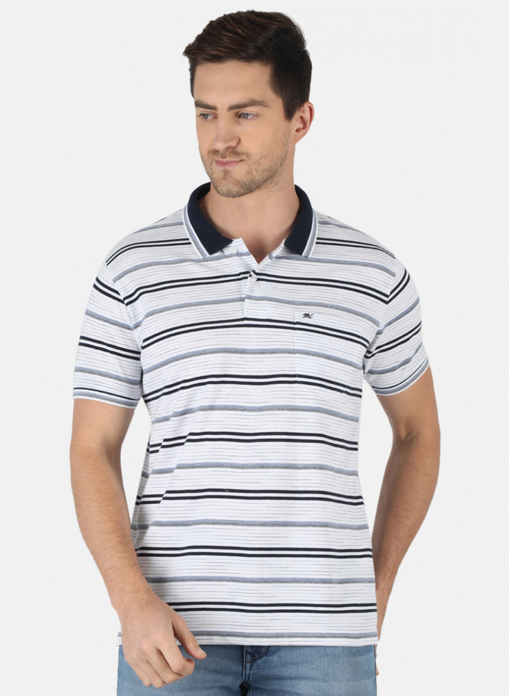 Men White Stripe T-Shirt