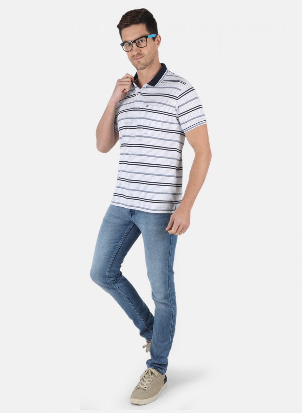 Men White Stripe T-Shirt