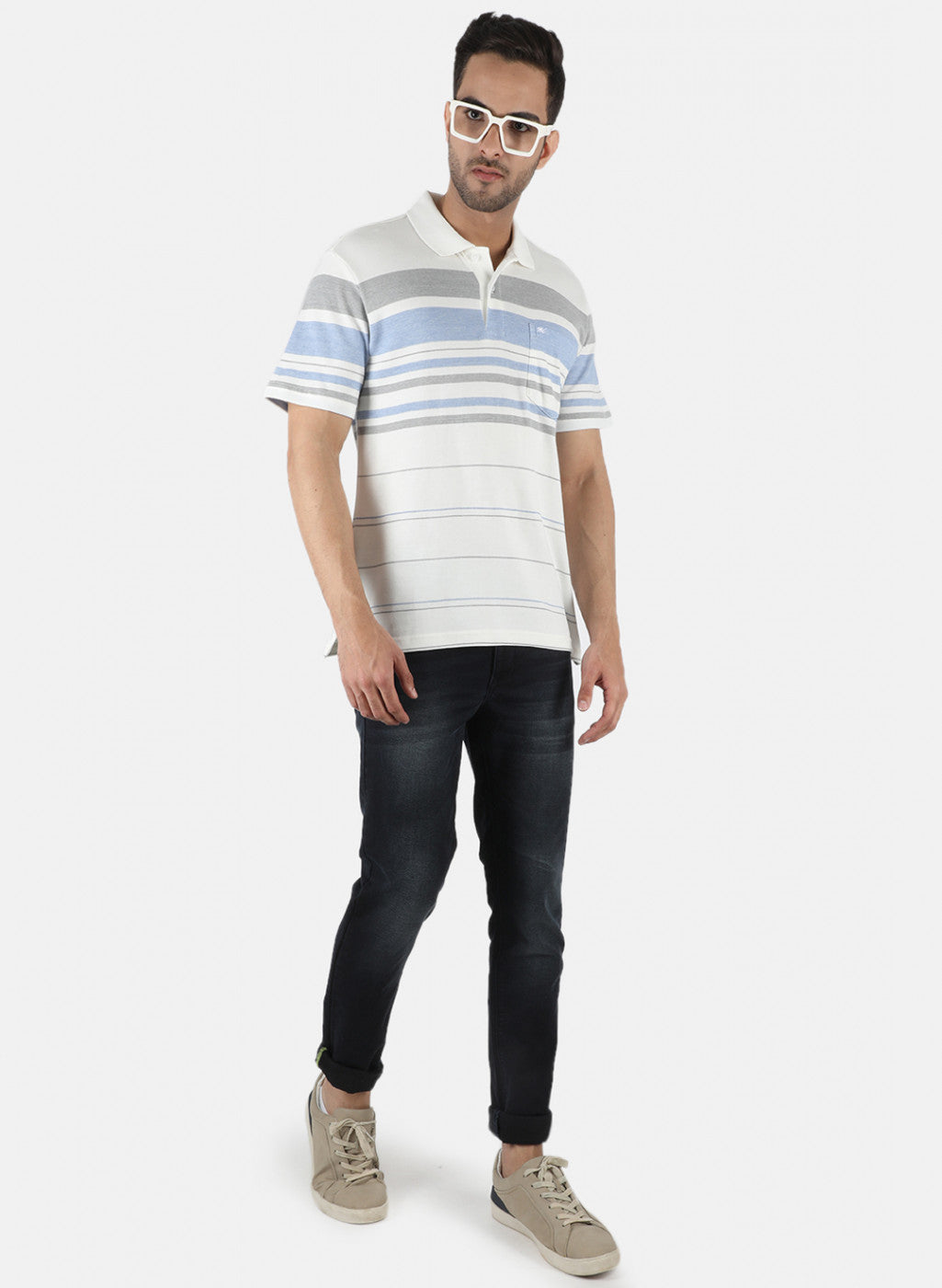 Men White Stripe T-Shirt