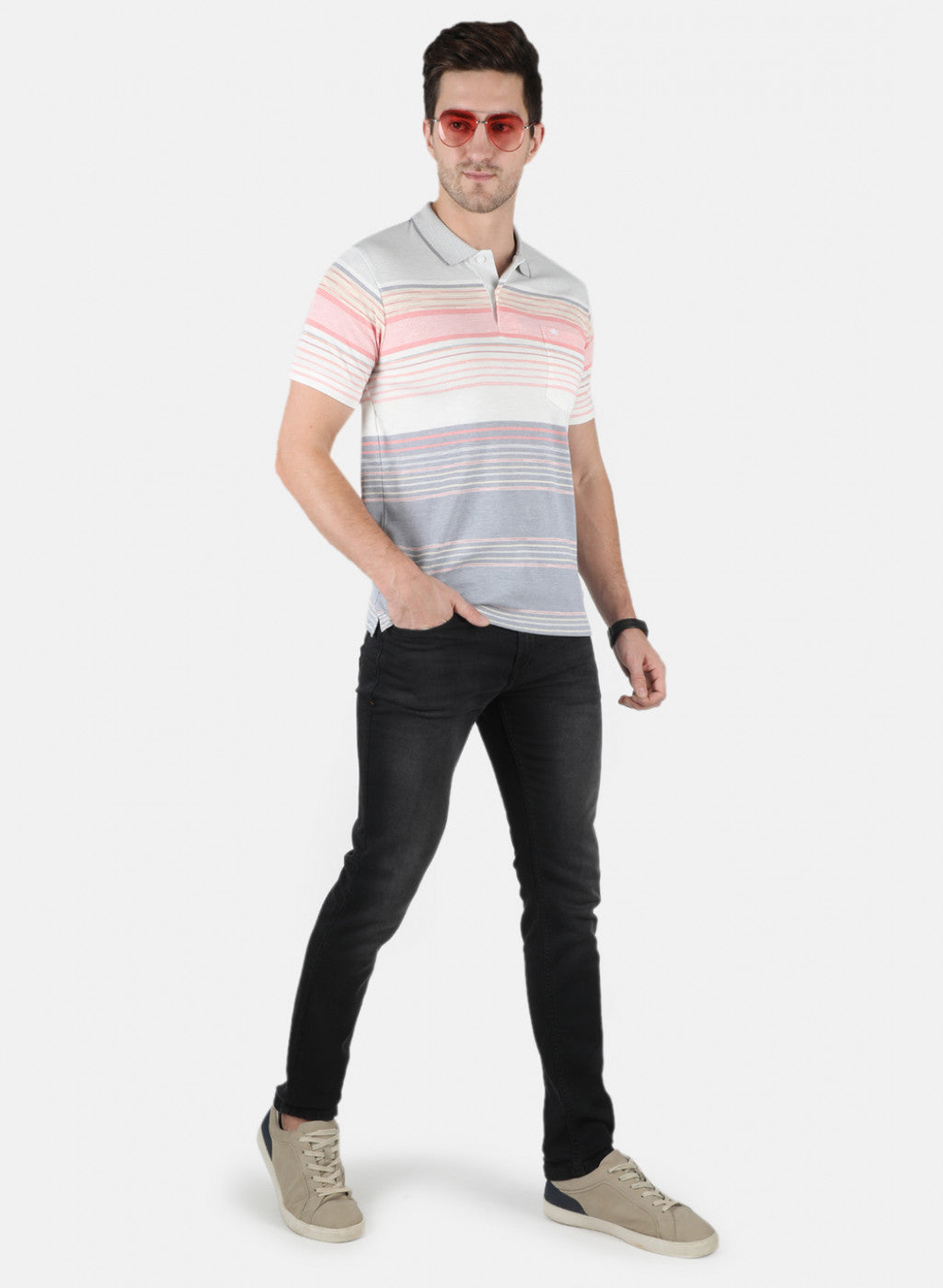 Men Pink Stripe T-Shirt