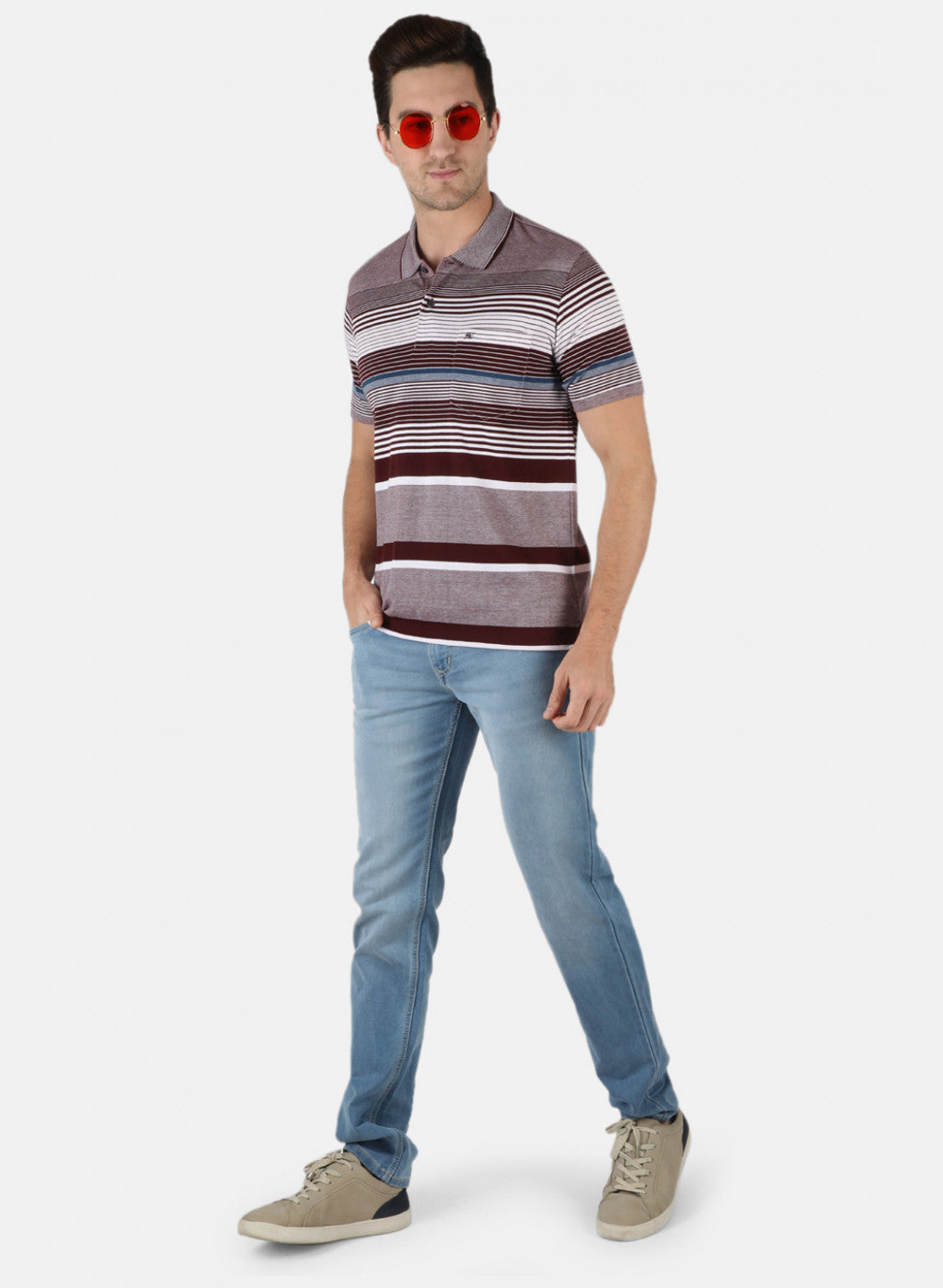 Men Maroon Stripe T-Shirt