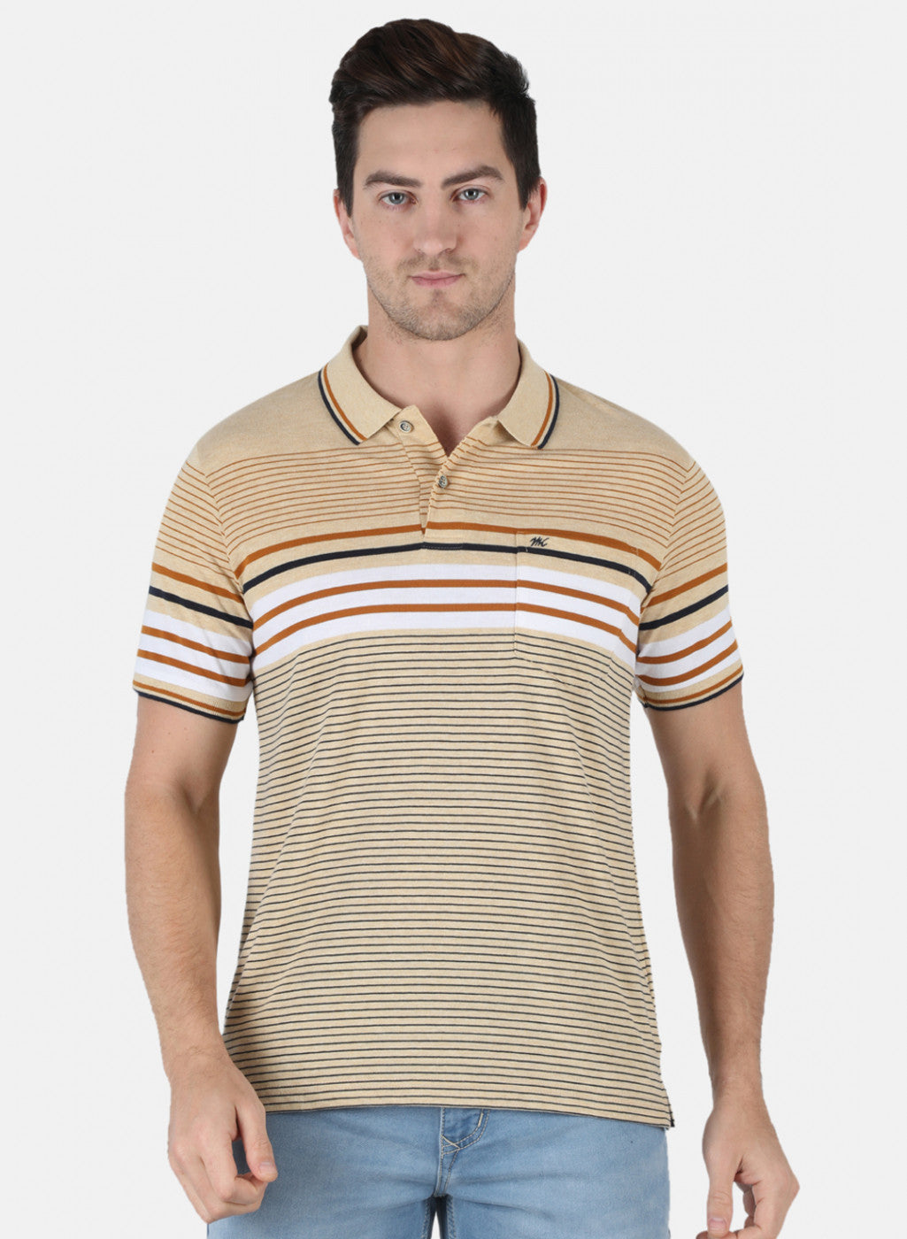 Men Beige Stripe T-Shirt