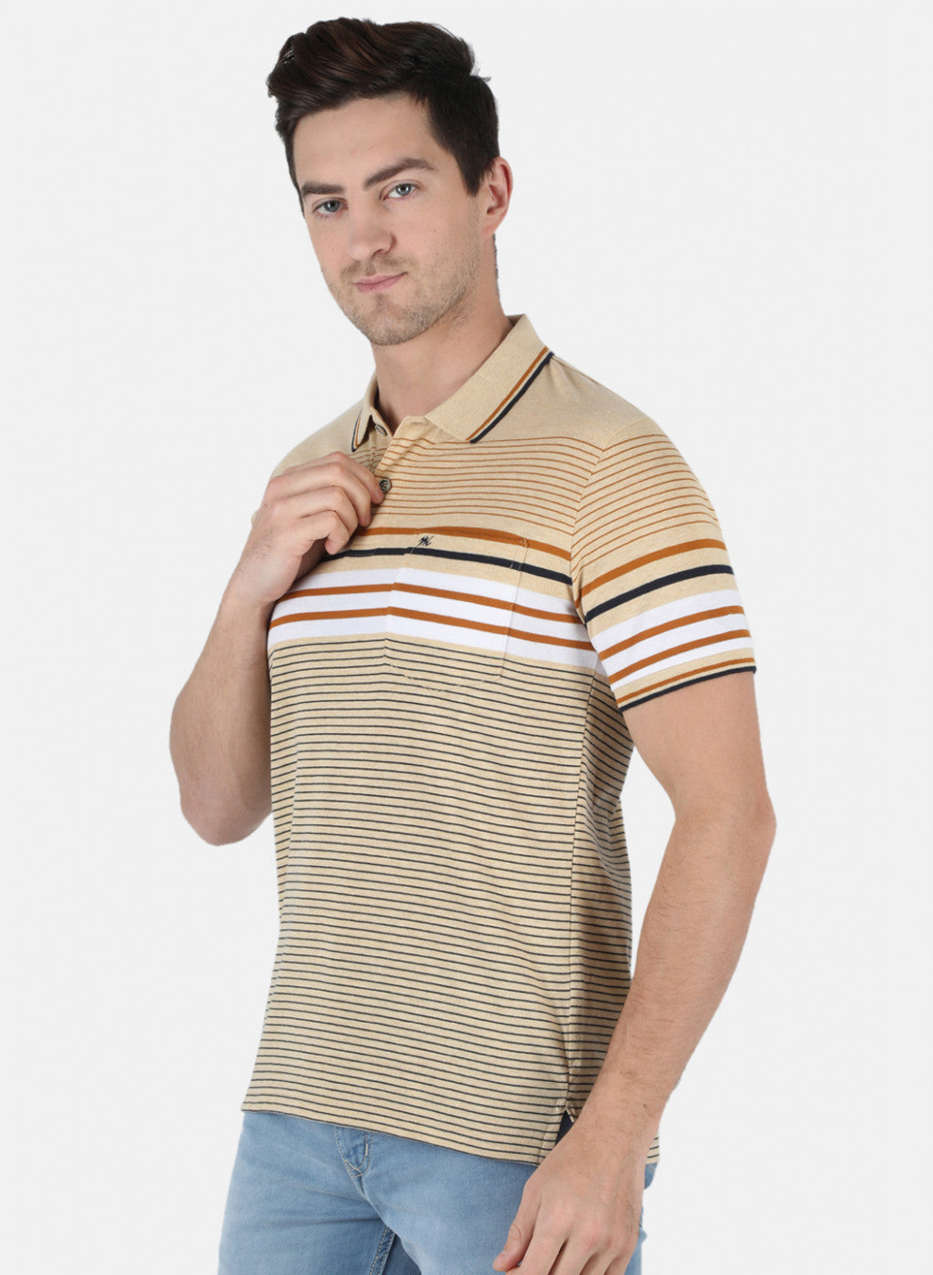 Men Beige Stripe T-Shirt