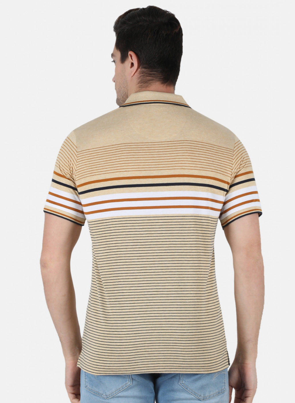 Men Beige Stripe T-Shirt