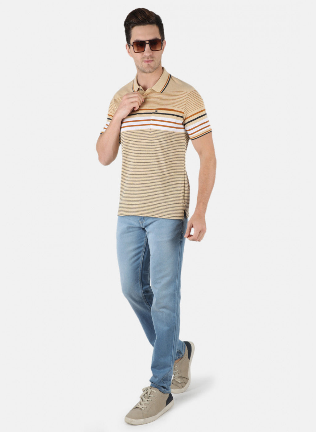 Men Beige Stripe T-Shirt