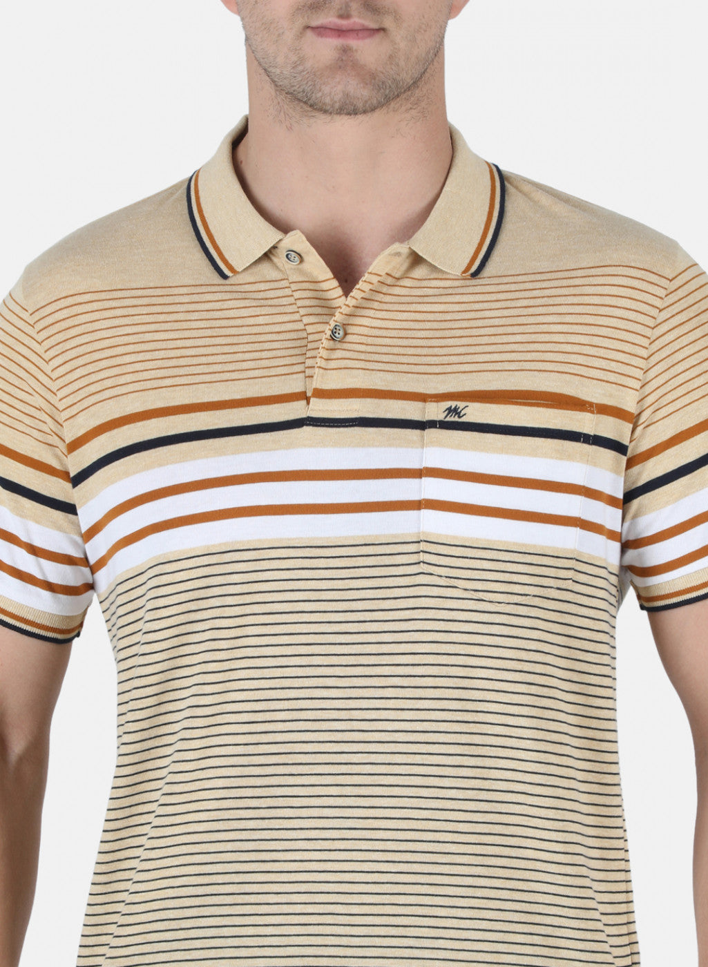 Men Beige Stripe T-Shirt