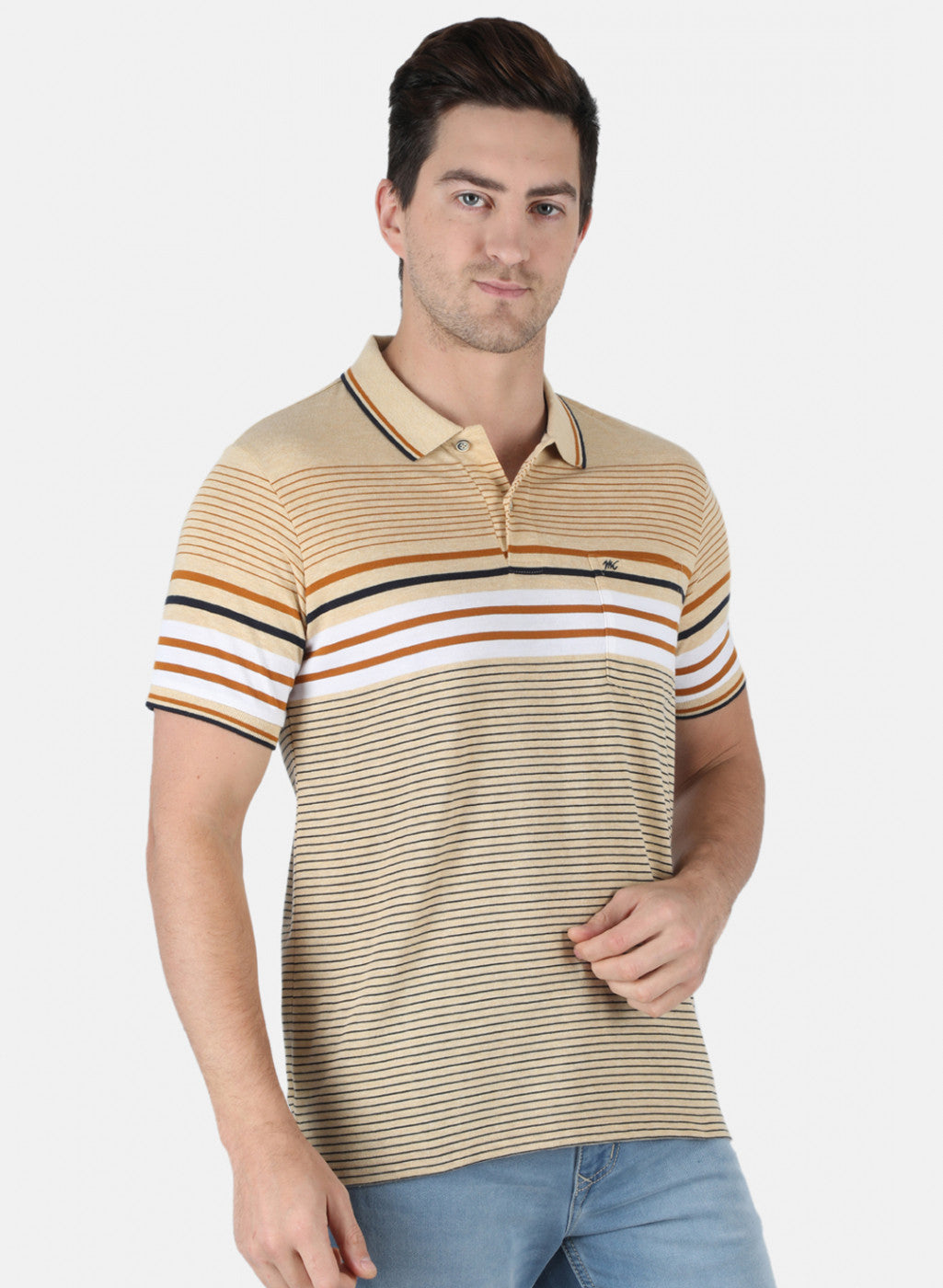 Men Beige Stripe T-Shirt