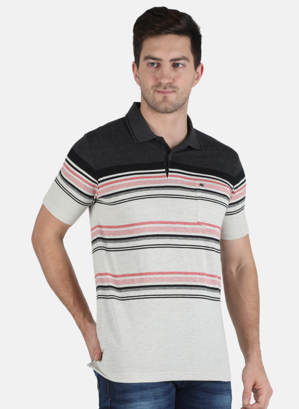 Men Grey Stripe T-Shirt