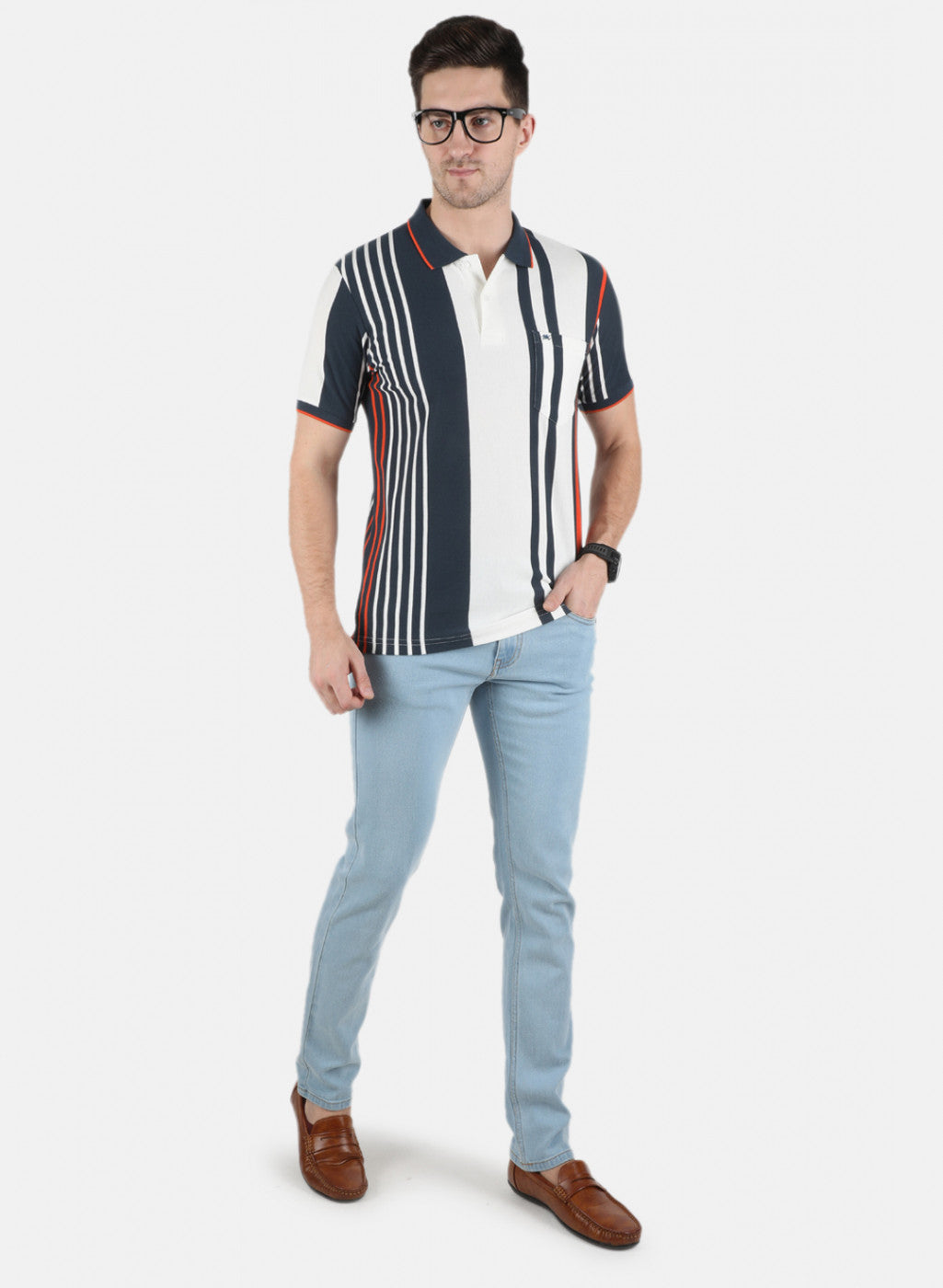 Men NAvy Blue Stripe T-Shirt