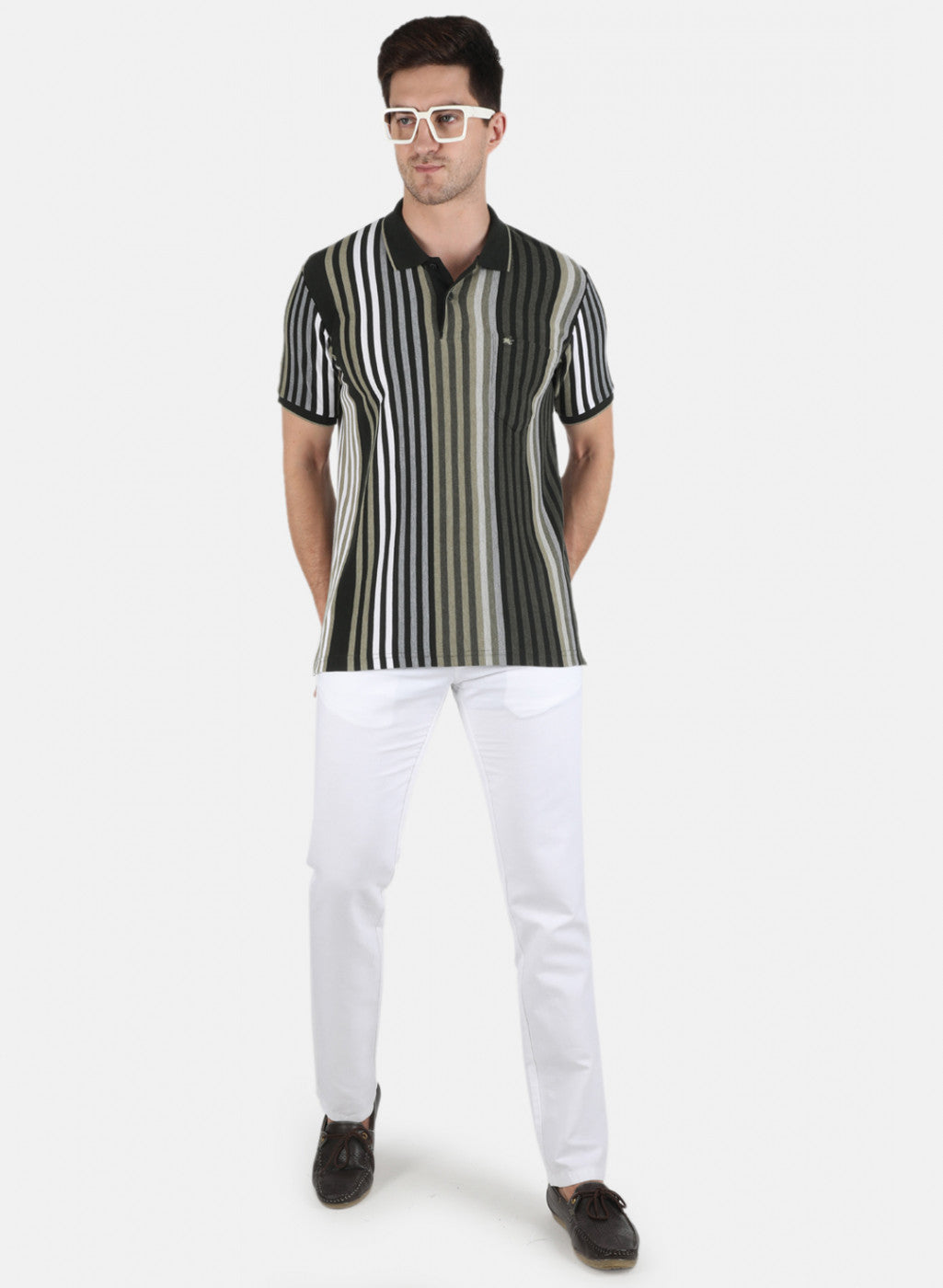 Men Olive Stripe T-Shirt