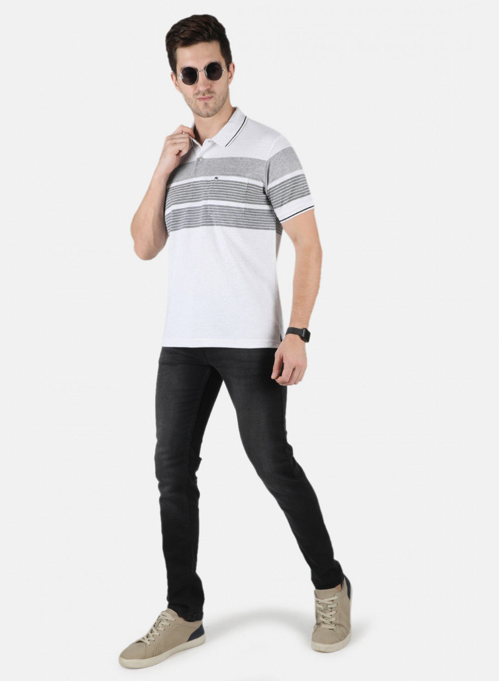 Men Grey Stripe T-Shirt