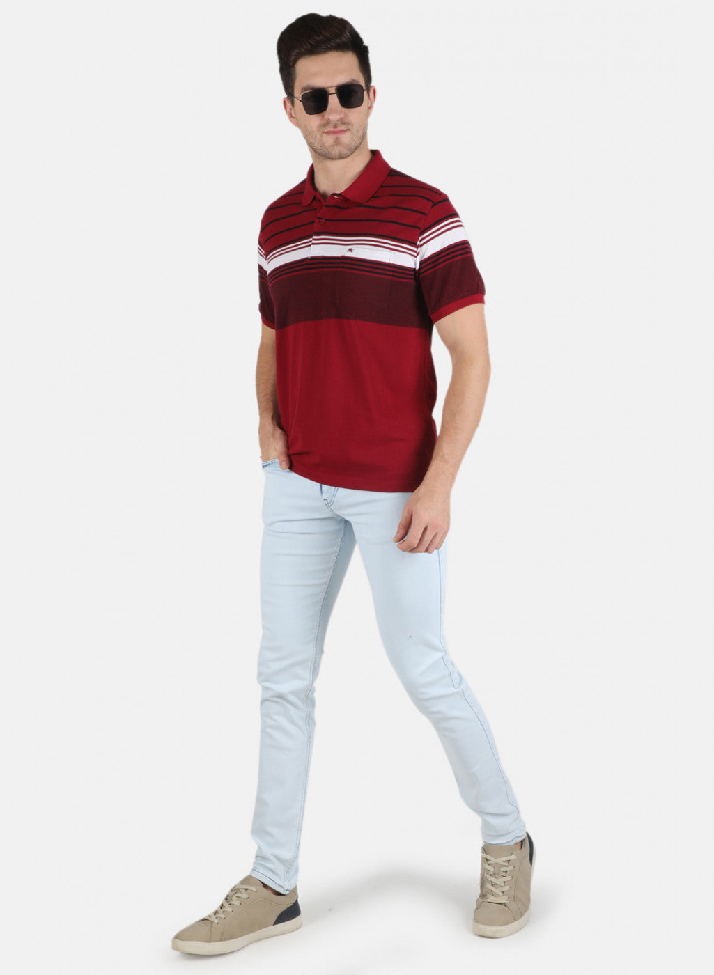 Men Maroon Stripe T-Shirt