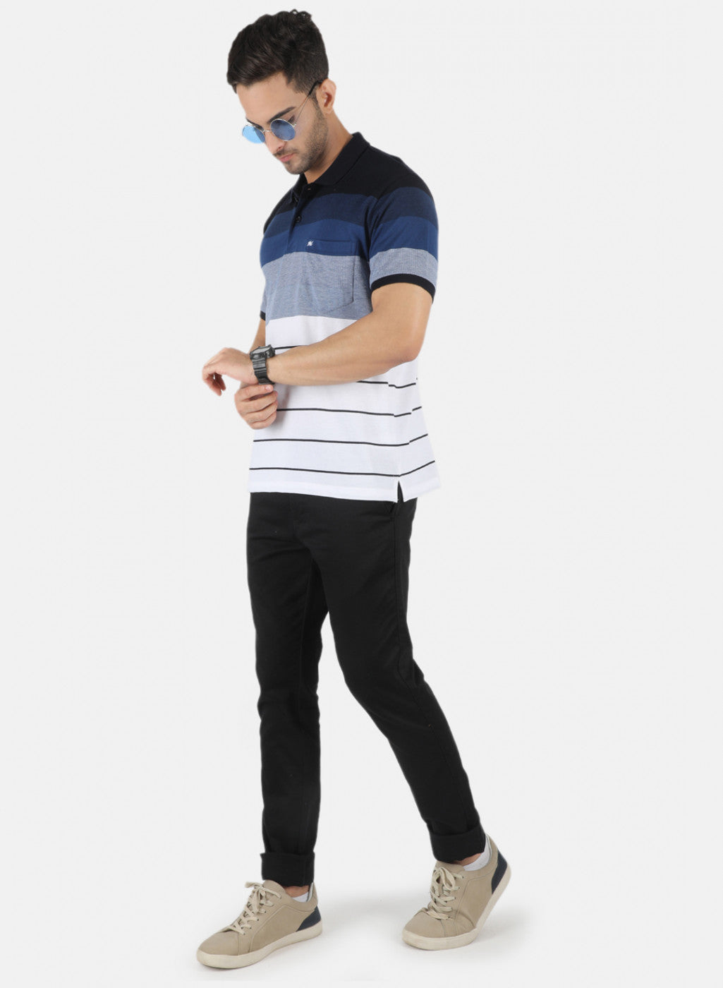 Men NAvy Blue Stripe T-Shirt