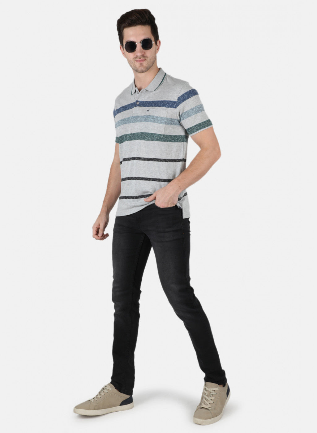 Men Grey Stripe T-Shirt