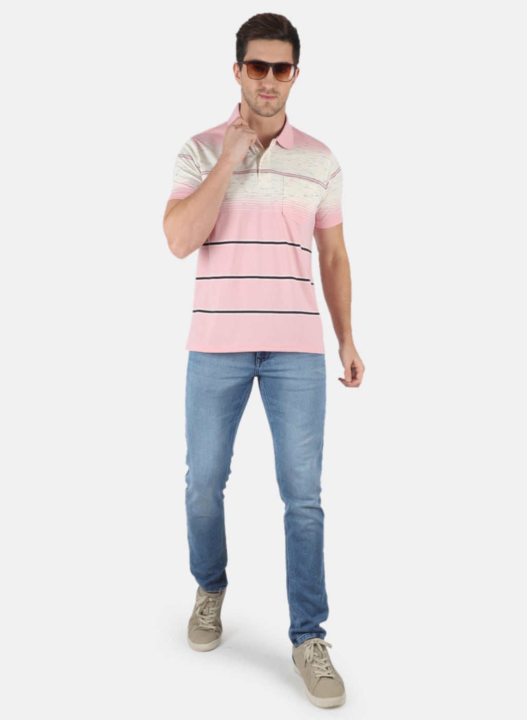 Men Pink Stripe T-Shirt