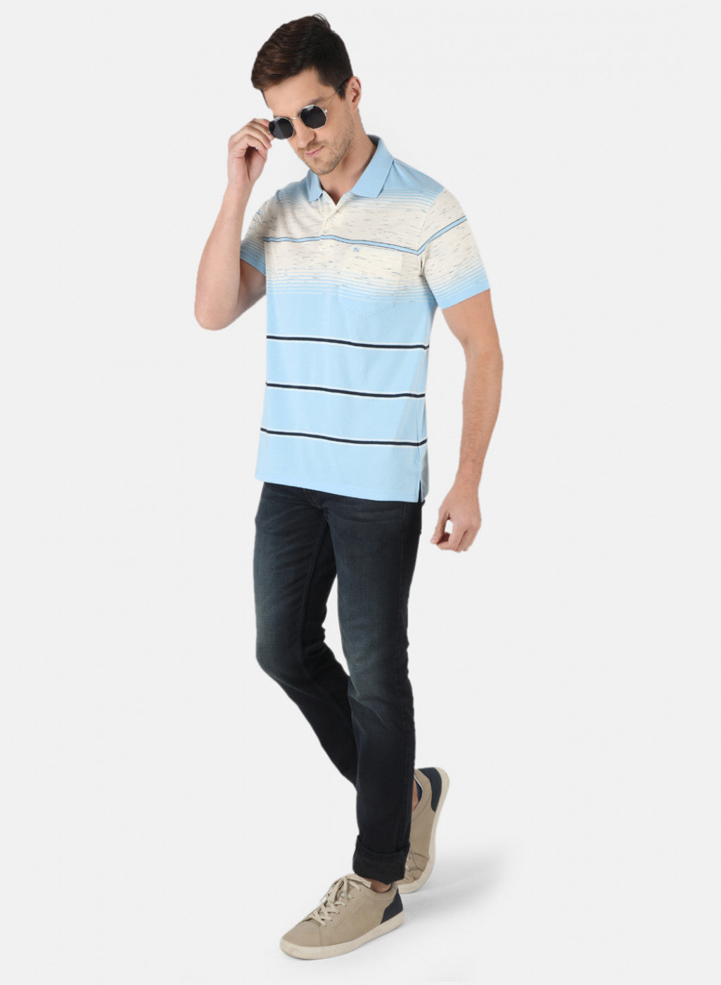 Men Sky Blue Stripe T-Shirt