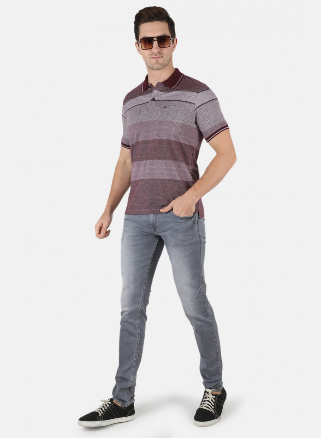 Men Maroon Stripe T-Shirt