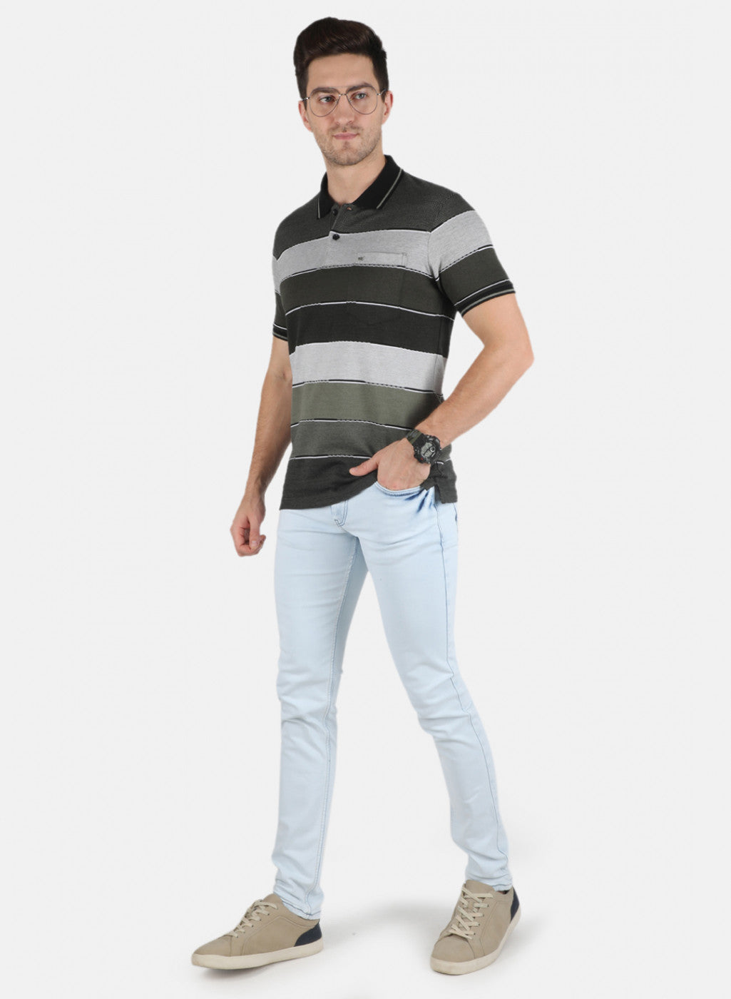 Men Olive Stripe T-Shirt