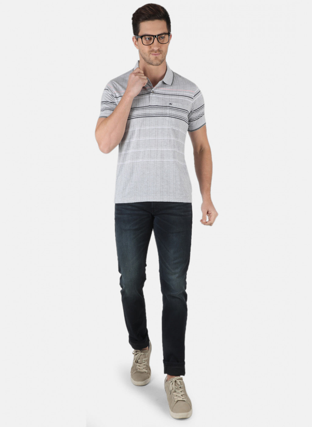 Men Grey Stripe T-Shirt