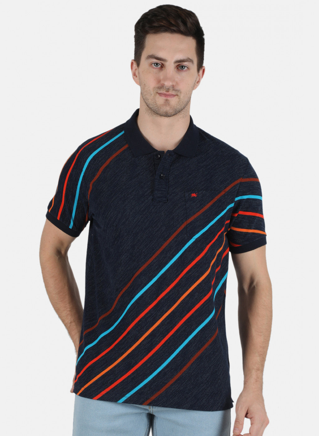 Men NAvy Blue Stripe T-Shirt