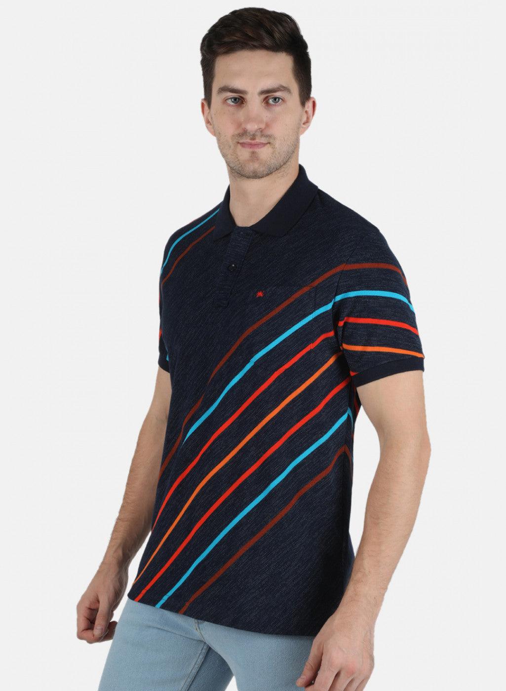 Men NAvy Blue Stripe T-Shirt