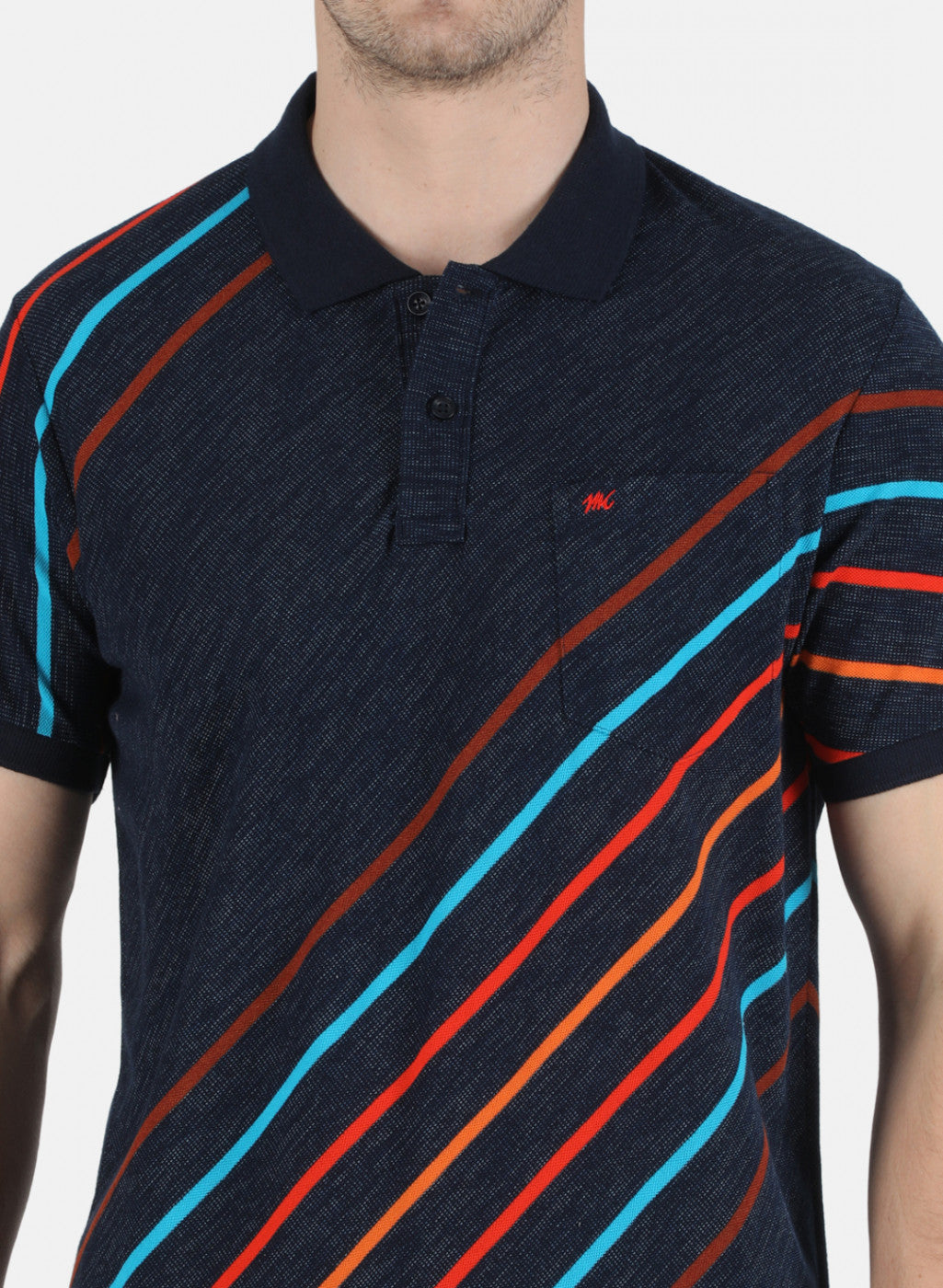 Men NAvy Blue Stripe T-Shirt