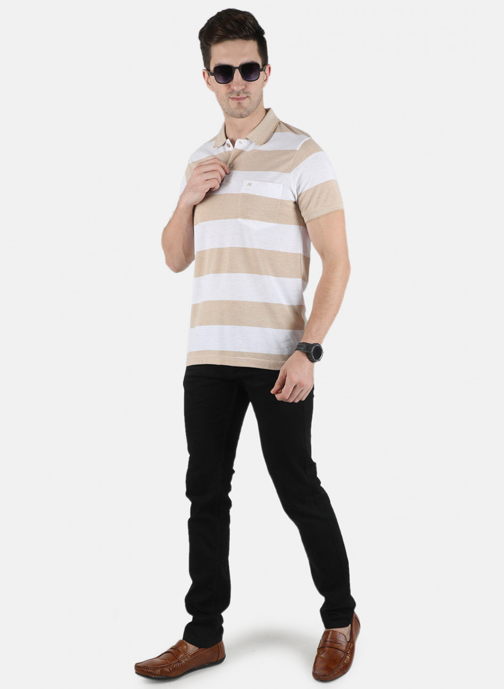 Men Khaki Stripe T-Shirt