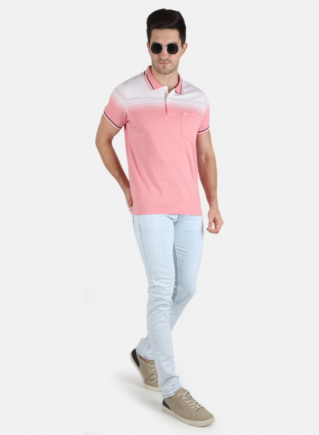 Men Pink Stripe T-Shirt