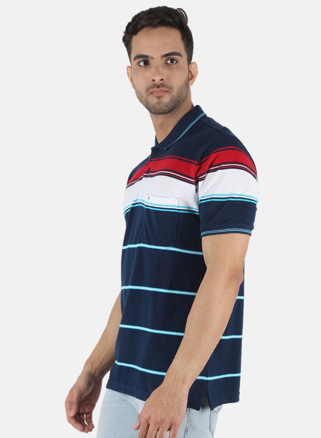 Men NAvy Blue Stripe T-Shirt