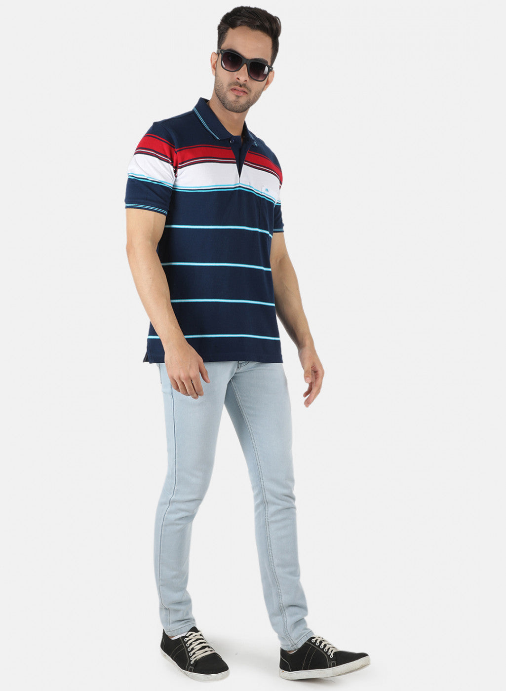 Men NAvy Blue Stripe T-Shirt