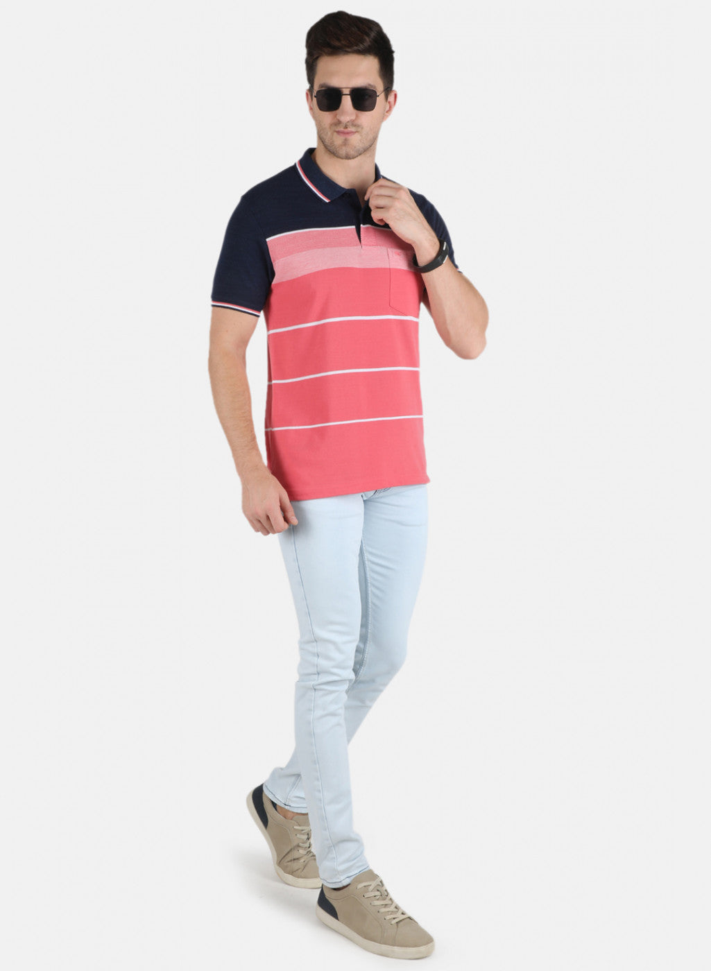 Men NAvy Blue Stripe T-Shirt