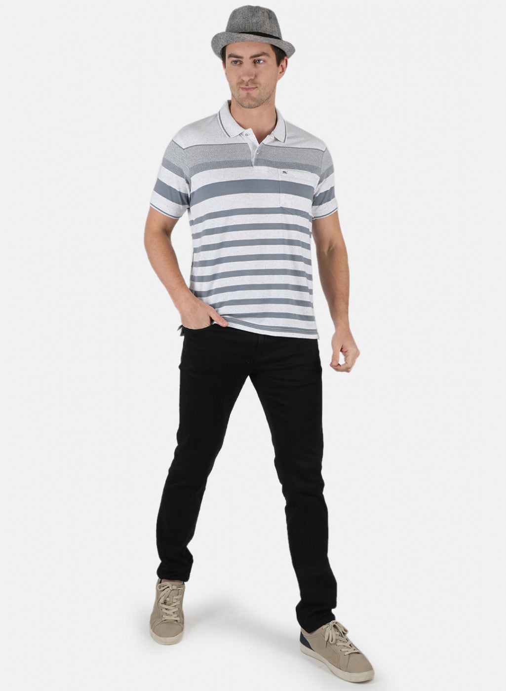 Men Grey Stripe T-Shirt