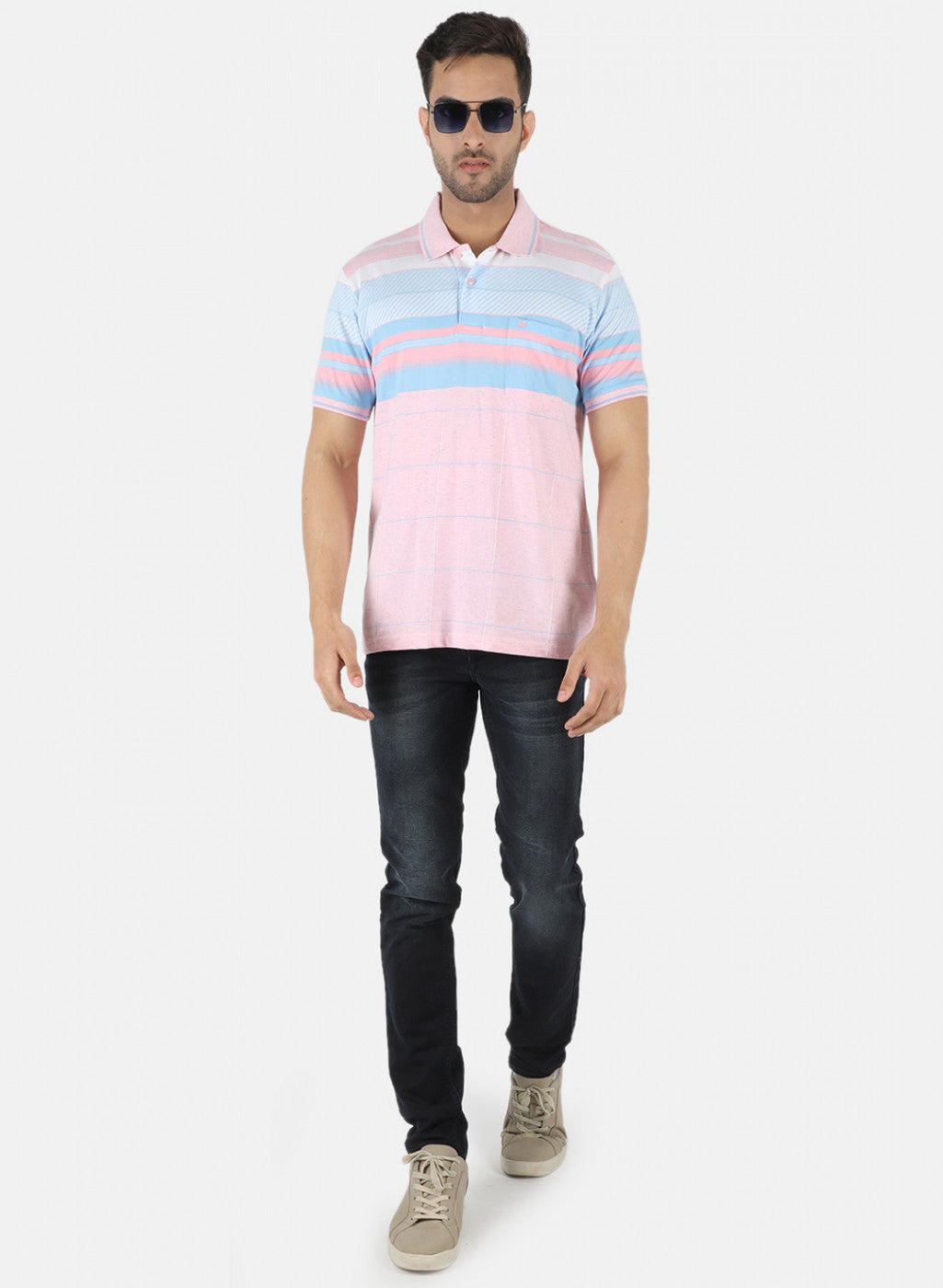 Men Pink Stripe T-Shirt