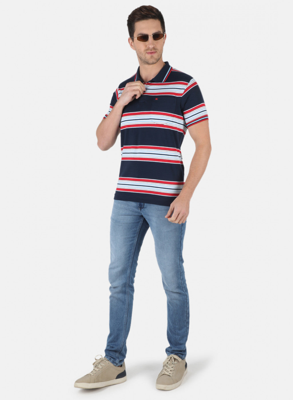 Men NAvy Blue Stripe T-Shirt