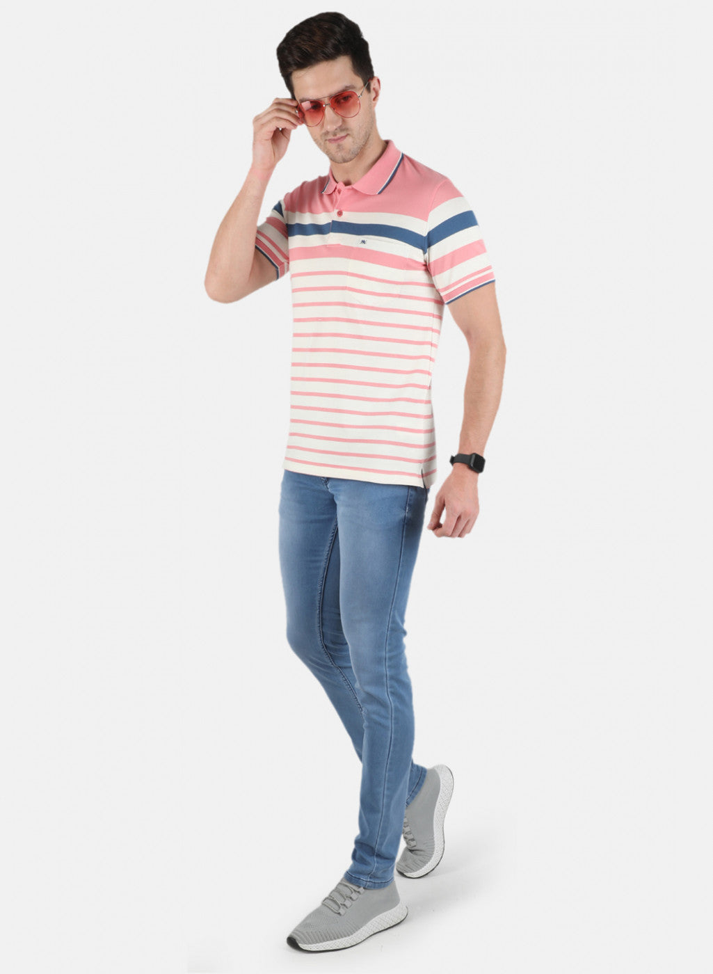 Men Pink Stripe T-Shirt