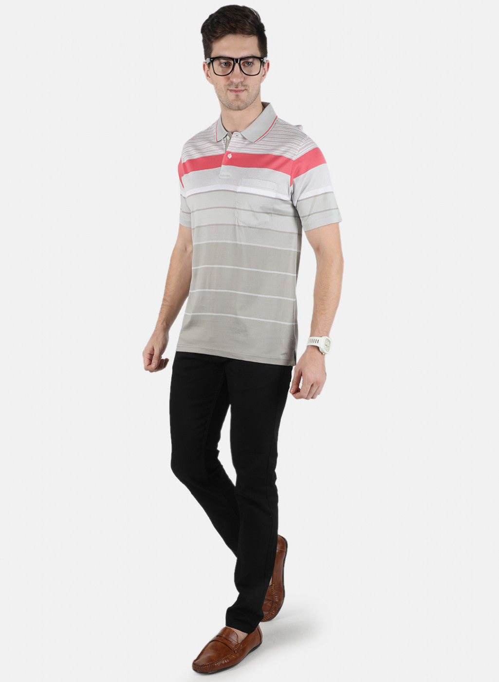 Men Grey Stripe T-Shirt