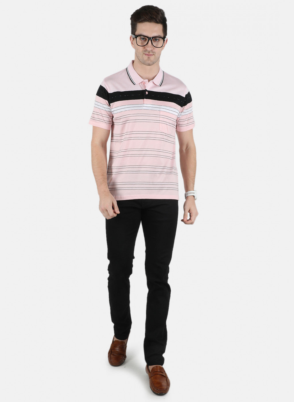 Men Pink Stripe T-Shirt