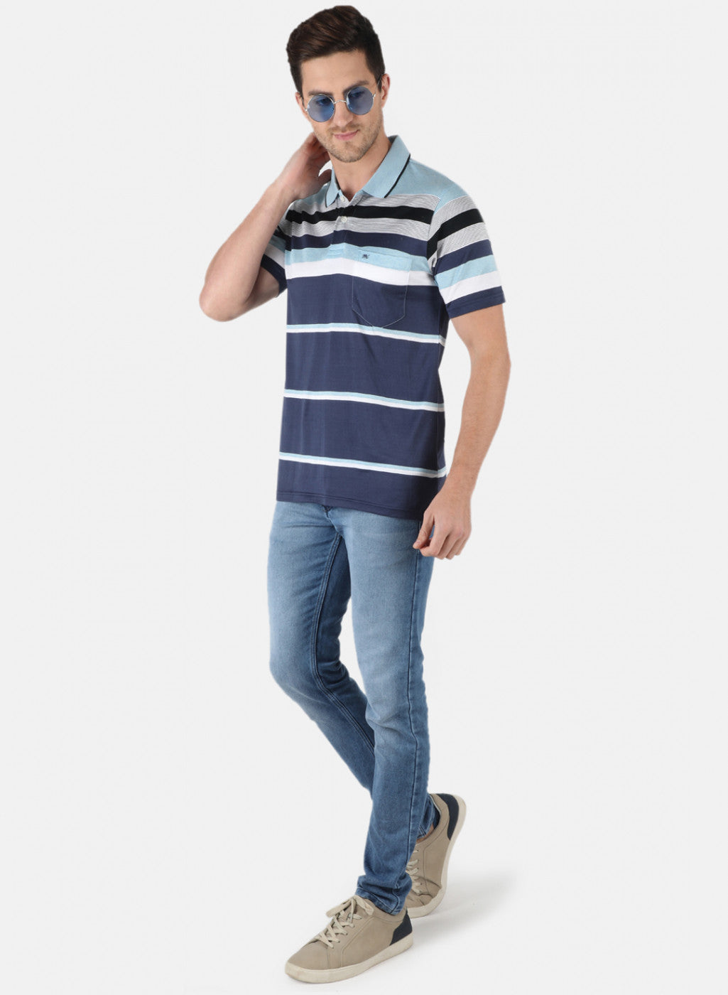 Men Blue Stripe T-Shirt