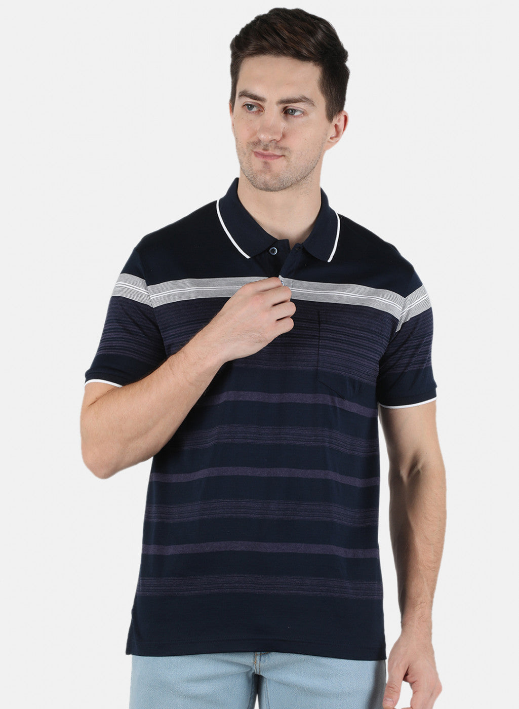 Men NAvy Blue Stripe T-Shirt