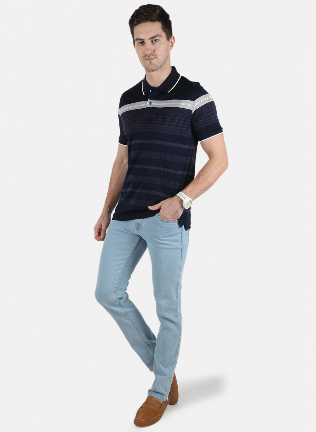 Men NAvy Blue Stripe T-Shirt