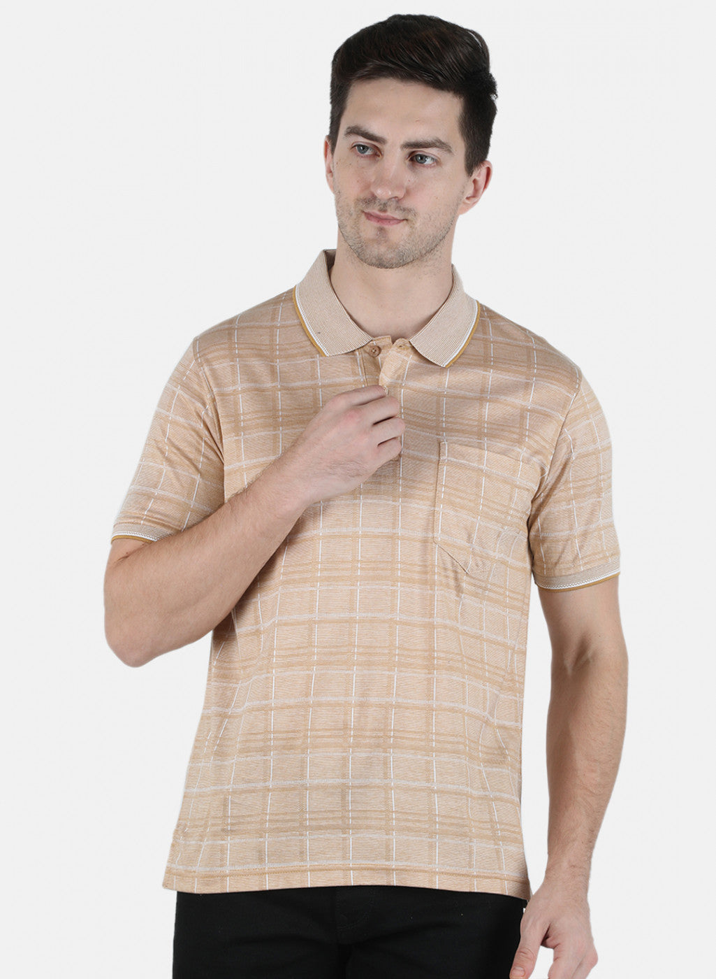 Men Beige Stripe T-Shirt