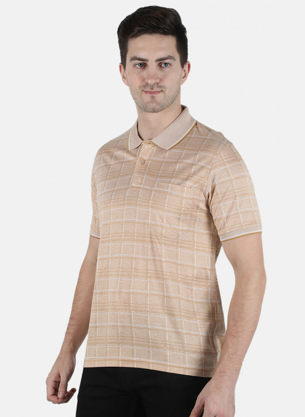 Men Beige Stripe T-Shirt